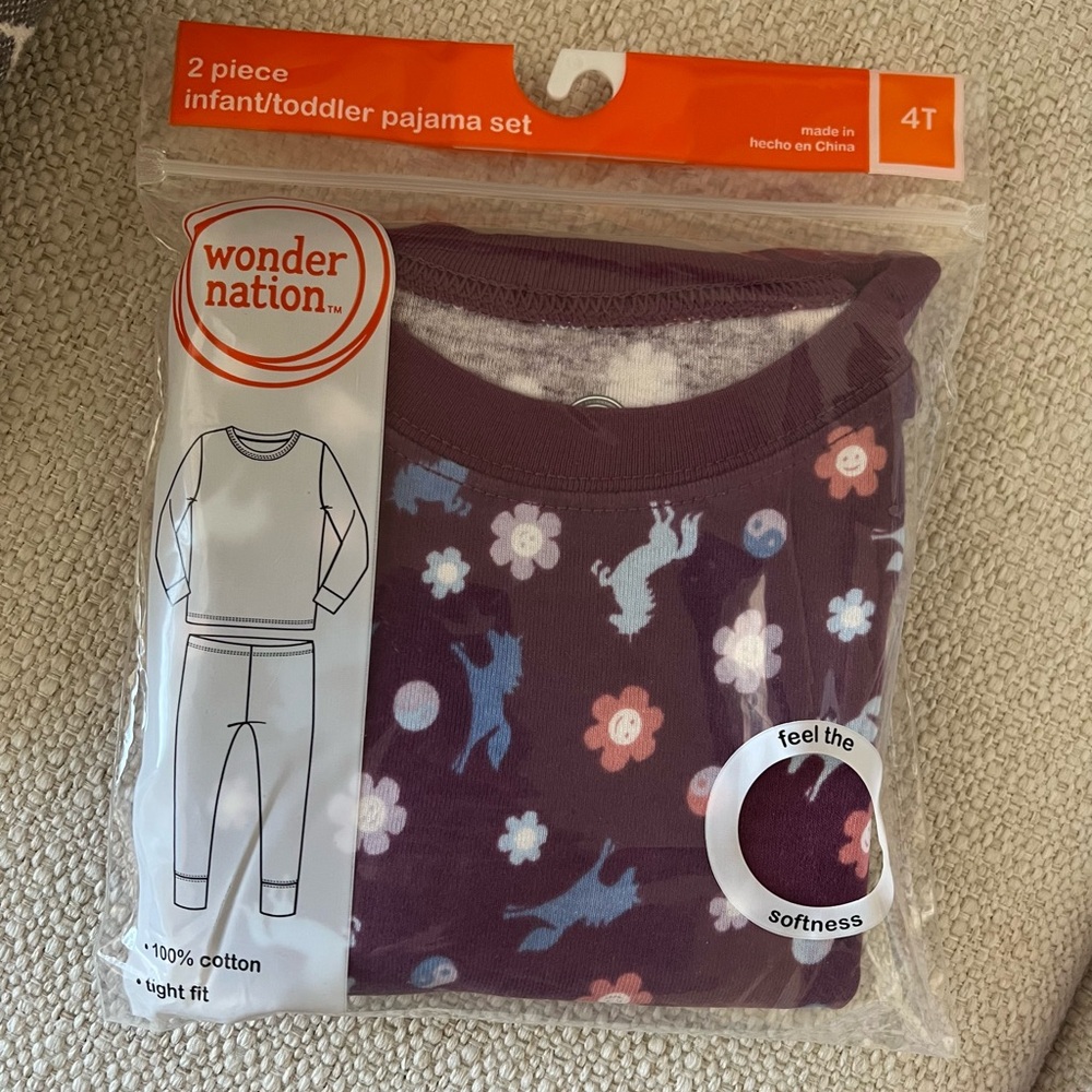 New 4T Toddler Pajama Set - Purple Floral snug fit